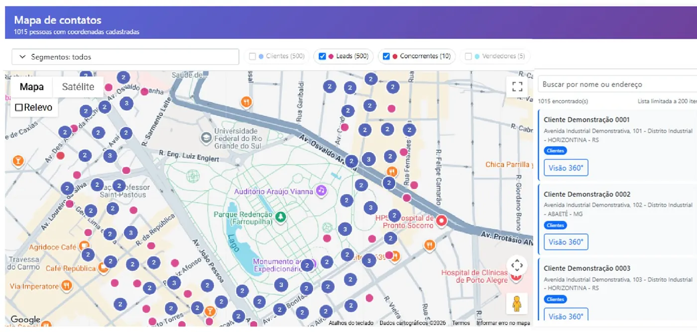 Mapa de visitas e clientes no CRM